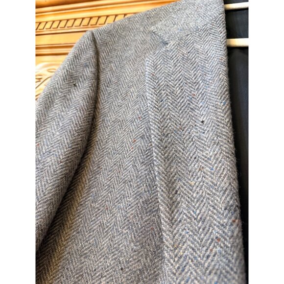 Haggar Imperial Mens Herringbone Gray Wool Blazer Sport Coat Jacket Made In USA - Picture 3 of 14